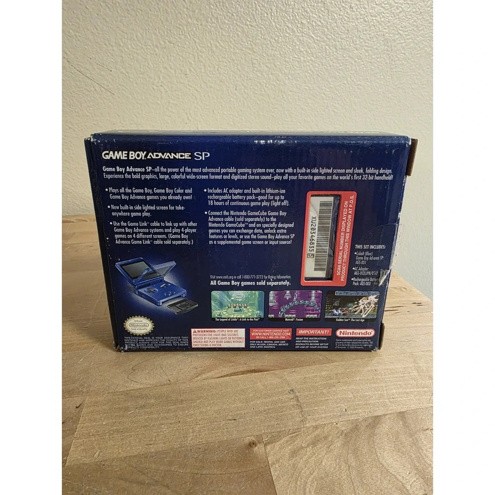 NINTENDO GAMEBOY SP Cobalt Blue Console w/BOX, MANUALS, Charger Tested Working